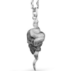 Colliers | Zancan Gioielli Zancan Silver Necklace With Skull-And-Serpent Pendant.