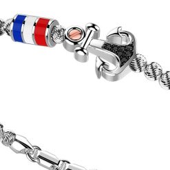 Bracelets | Zancan Gioielli Zancan Silver Beads Bracelet With Nautical Flags And Anchor With Black Stones. Classique