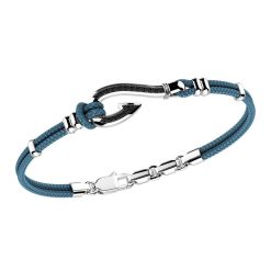 Bracelets | Zancan Gioielli Zancan Kevlar Bracelet With Silver Hook And Black Stones. Bleu Aviateur